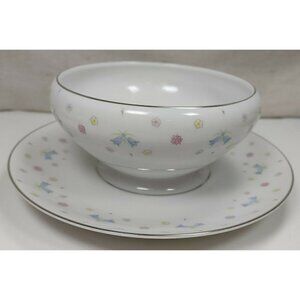 Vintage Jyoto Fine China Japan Candice 8093 Flower Ceramic White Gravy Boat